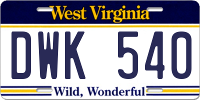 WV license plate DWK540