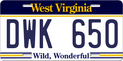 WV license plate DWK650