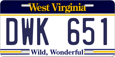 WV license plate DWK651
