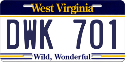 WV license plate DWK701