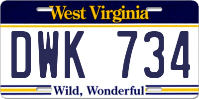 WV license plate DWK734