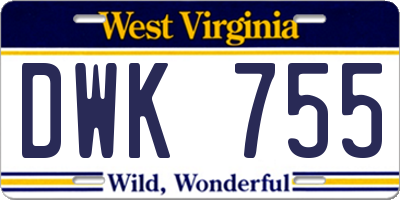 WV license plate DWK755