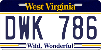 WV license plate DWK786