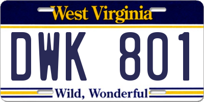WV license plate DWK801