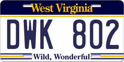 WV license plate DWK802
