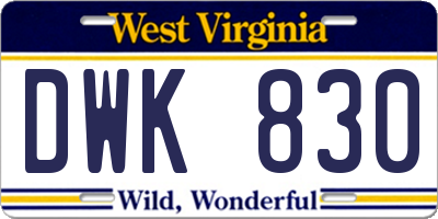 WV license plate DWK830