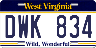 WV license plate DWK834
