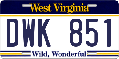 WV license plate DWK851