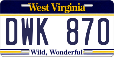WV license plate DWK870