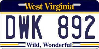 WV license plate DWK892