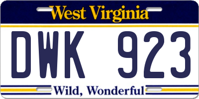 WV license plate DWK923