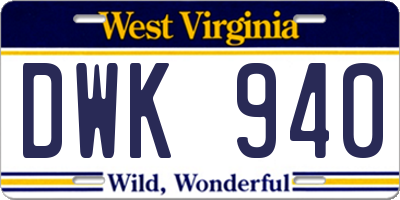 WV license plate DWK940