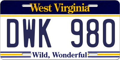 WV license plate DWK980