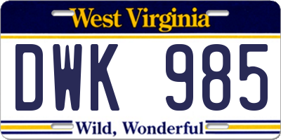 WV license plate DWK985