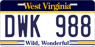 WV license plate DWK988