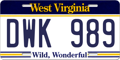WV license plate DWK989