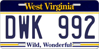 WV license plate DWK992