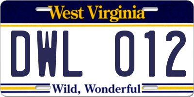 WV license plate DWL012