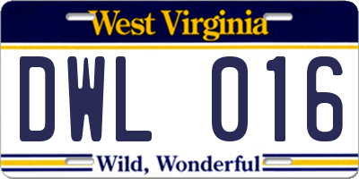 WV license plate DWL016