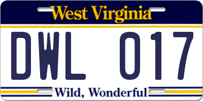 WV license plate DWL017