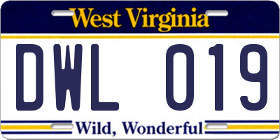 WV license plate DWL019