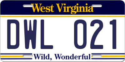 WV license plate DWL021