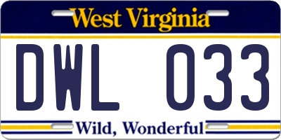 WV license plate DWL033