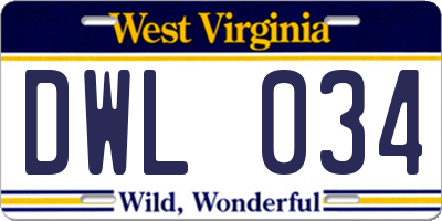 WV license plate DWL034