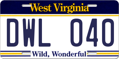 WV license plate DWL040