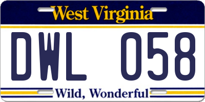 WV license plate DWL058