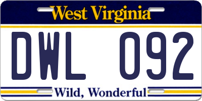 WV license plate DWL092