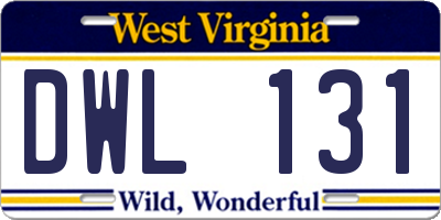 WV license plate DWL131