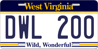 WV license plate DWL200