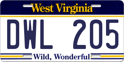 WV license plate DWL205