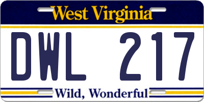 WV license plate DWL217
