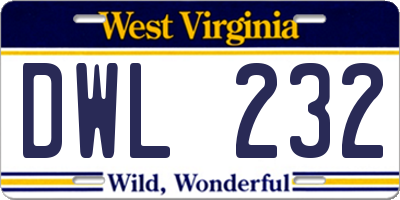 WV license plate DWL232