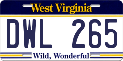 WV license plate DWL265