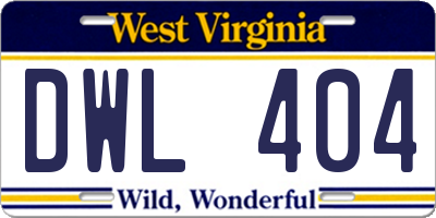 WV license plate DWL404