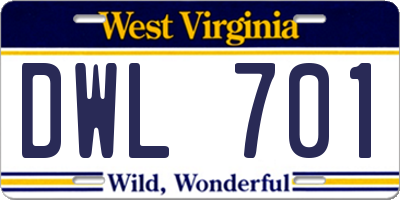 WV license plate DWL701