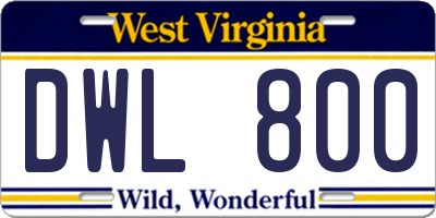 WV license plate DWL800