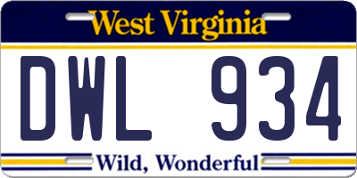 WV license plate DWL934