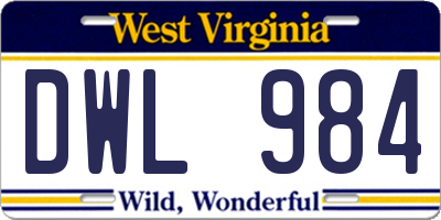 WV license plate DWL984