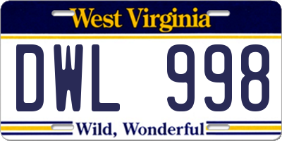 WV license plate DWL998