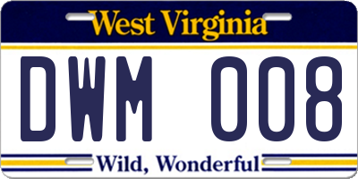 WV license plate DWM008