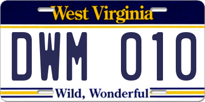 WV license plate DWM010