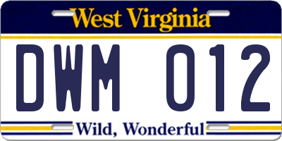 WV license plate DWM012