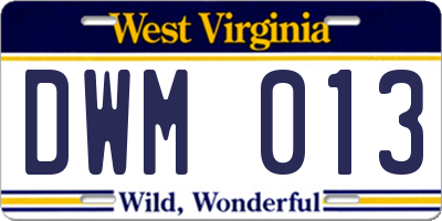 WV license plate DWM013