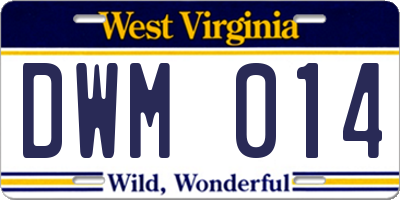 WV license plate DWM014