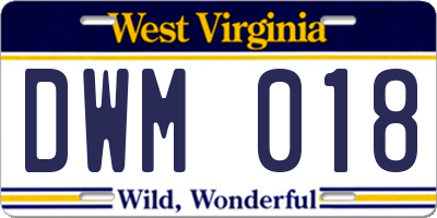 WV license plate DWM018
