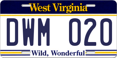WV license plate DWM020